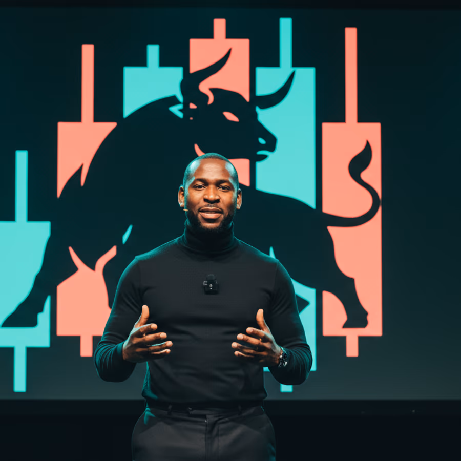 El-Yakub Abubakar Audu, founder of Investon.ai, speaking on stage at an emerging markets forum.